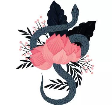 Original t-shirt med slange og blomstermotiv - TenStickers