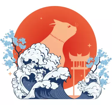 Anime kat med bølge t-shirt - TenStickers