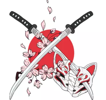 Japanske sværd med blomster t-shirt - TenStickers