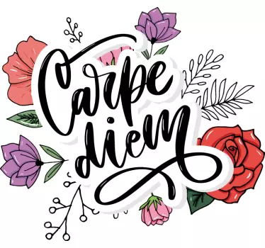 Carpe diem pink t-shirt med blomstermønster - TenStickers
