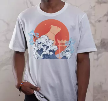 Anime kat med bølge t-shirt - TenStickers