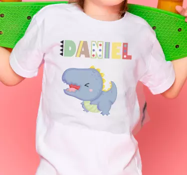 Baby dinosaur med tilpasset navn børneskjorte - TenStickers