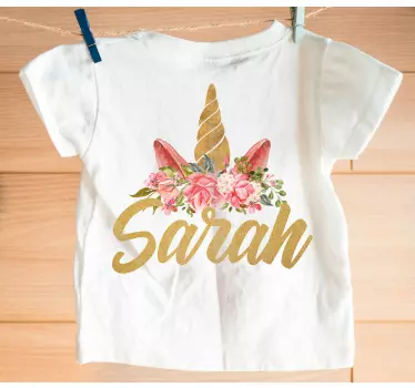 Baby t-shirt med personliggjort enhjørning blomster - TenStickers