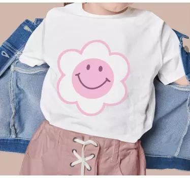 Blomst pink og hvid smiley ansigt baby t-shirt - TenStickers