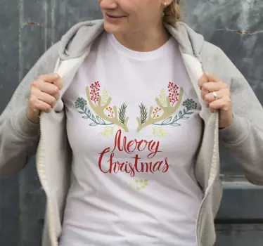 Blomstret rensdyrgevir jule t shirt - TenStickers
