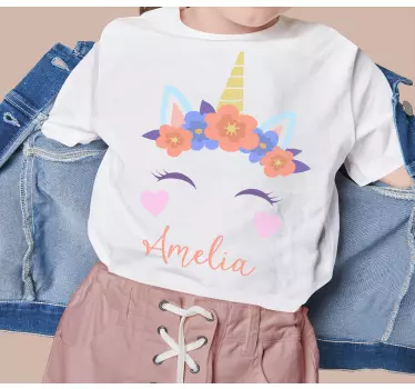 Børnet-shirt med enhjørning og blomsterforkælelse - TenStickers