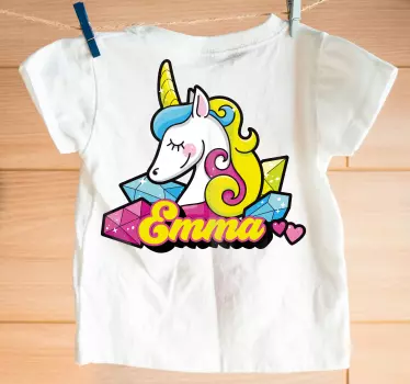 Farverig enhjørning med navn t-shirt til børn - TenStickers