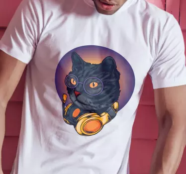 Kat med høretelefoner original t-shirt - TenStickers