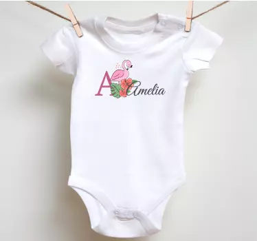 Flamingo og blomster baby t-shirt - TenStickers