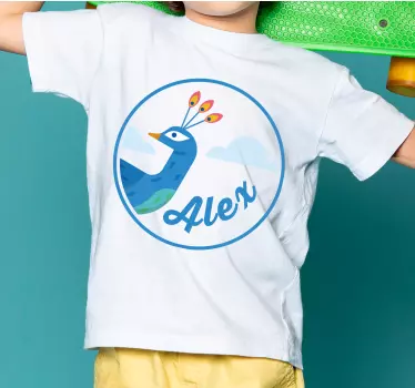 Geometriske-dyr blå påfugl T-shirts med navn - TenStickers