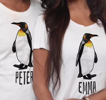 Geometriske-dyr par pingviner T-shirts med navn - TenStickers