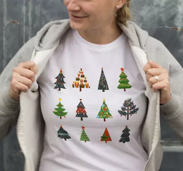 Glædelig jul med farvede juletræer julet-shirts - TenStickers