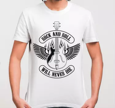 Guitar i brand med rock tekst t-shirt - TenStickers