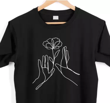 Hånd blomst line art t-shirt - TenStickers