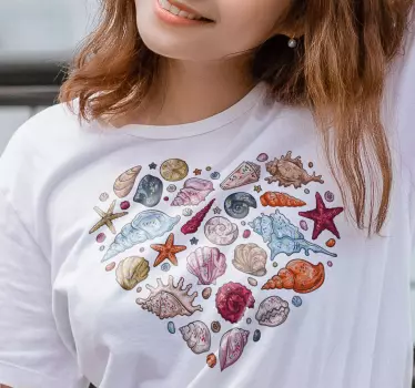 Hjerte form muslingeskaller t-shirt - TenStickers