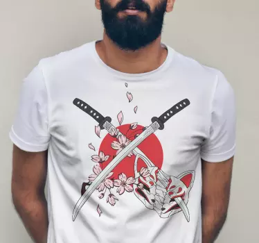 Japanske sværd med blomster t-shirt - TenStickers