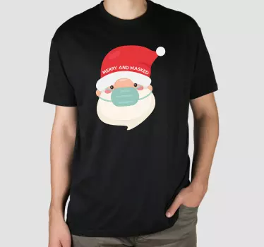 Jule t shirt med glad julemand maske - TenStickers