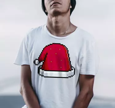 Jule t shirt med pixeliseret nissehue - TenStickers