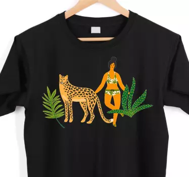 Leopard og kvinde kunst original t-shirt - TenStickers