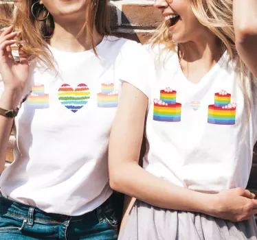 Mor og datter t-shirt regnbuehjerte kager - TenStickers