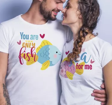 Mor og datter t-shirt søde fisk kærlighed - TenStickers