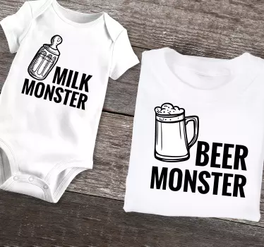 øl og mælkemonster far og søn tøj t shirt - TenStickers