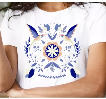 Original t-shirt med blomsterfugl motiv - TenStickers