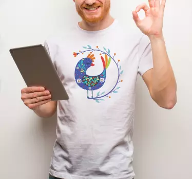 Original t-shirt med farverigt fugledesign - TenStickers