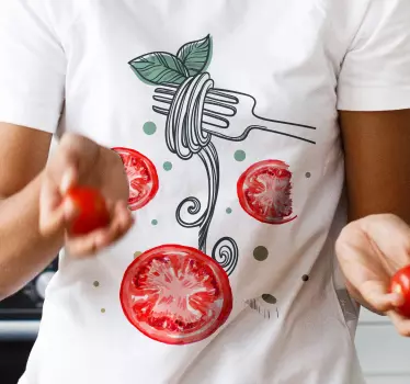 Original t-shirt med pastagaffel og tomater - TenStickers