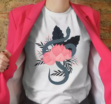 Original t-shirt med slange og blomstermotiv - TenStickers