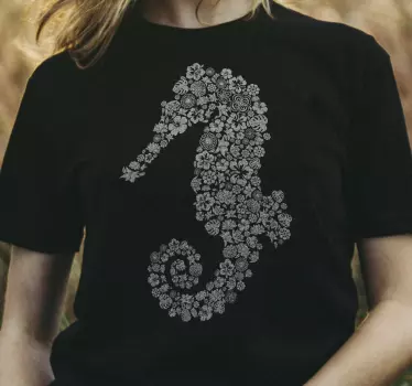 Original t-shirt med søhest blomsterdesign - TenStickers