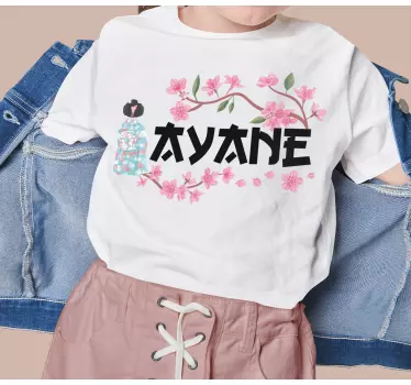 Personlig t-shirt kokeshi med kirsebærblomst - TenStickers