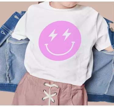 Pink lyn smiley ansigt børneskjorte - TenStickers
