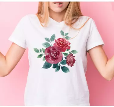 Røde roser med blade t-shirt - TenStickers