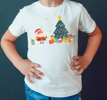 Sød julemand med gaver og stjerner jule t-shirts - TenStickers
