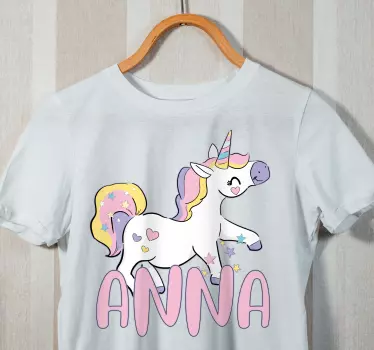 Glad enhjørning med navn baby t-shirt - TenStickers