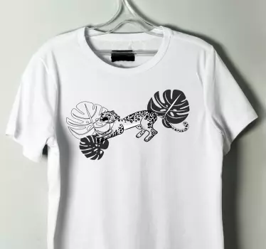 Sort og hvid vild leopard t-shirt med tropisk mønster - TenStickers