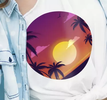T-shirt lilla solnedgang og palmer - TenStickers