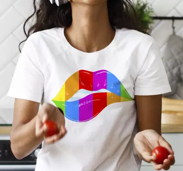 T-shirt med flerfarvede læber - TenStickers