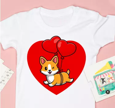 T-shirt til børn corgi med hjerteballoner - TenStickers