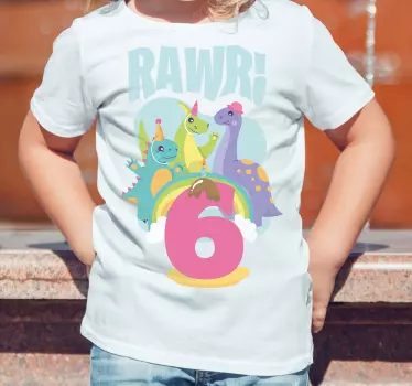 T-shirt til børn farverig dinosaur fest - TenStickers
