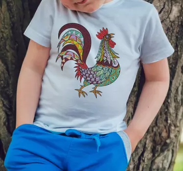 T-shirt til børn med farverigt hane design - TenStickers