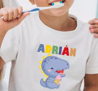 T-shirt til børn med sød dinosaur der holder is - TenStickers