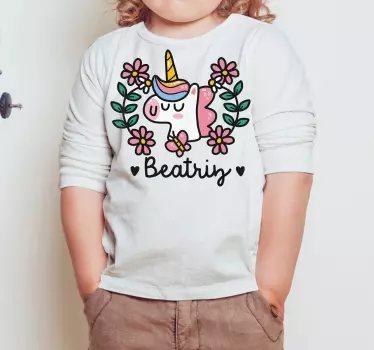 T-shirt til børn med søde enhjørning blomster - TenStickers