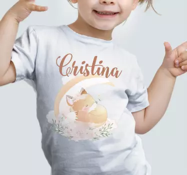 T-shirt til børn med sovende ræv og navn - TenStickers