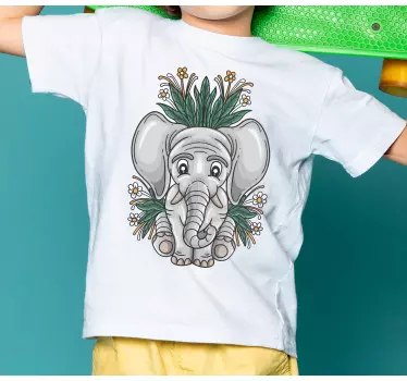 Tegneserie elefant og blomster børneskjorte - TenStickers