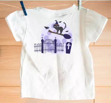 Kat på kosteskaftstur halloween t shirt - TenStickers