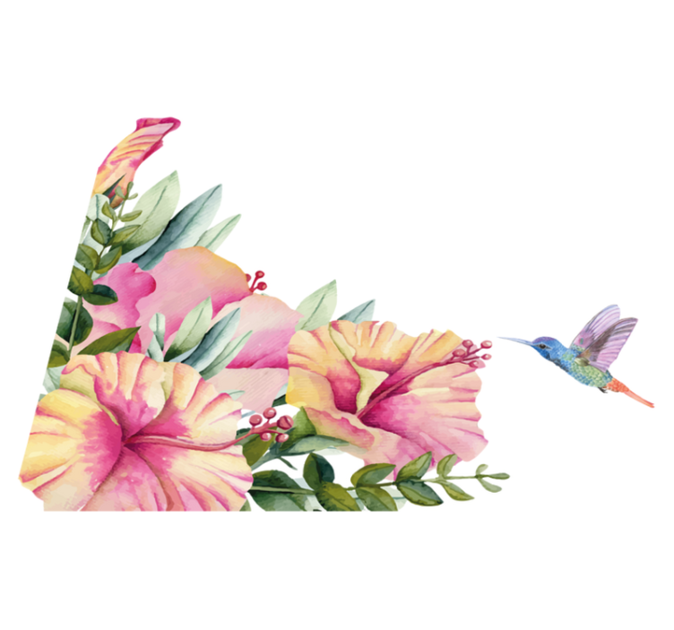 Vinyl tæppe til badeværelset med blomster og kolibri - TenStickers