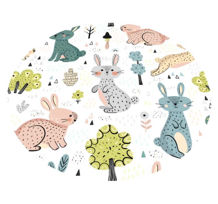 Kanin på rundt vinyl gulvtæppe til babyværelse - TenStickers
