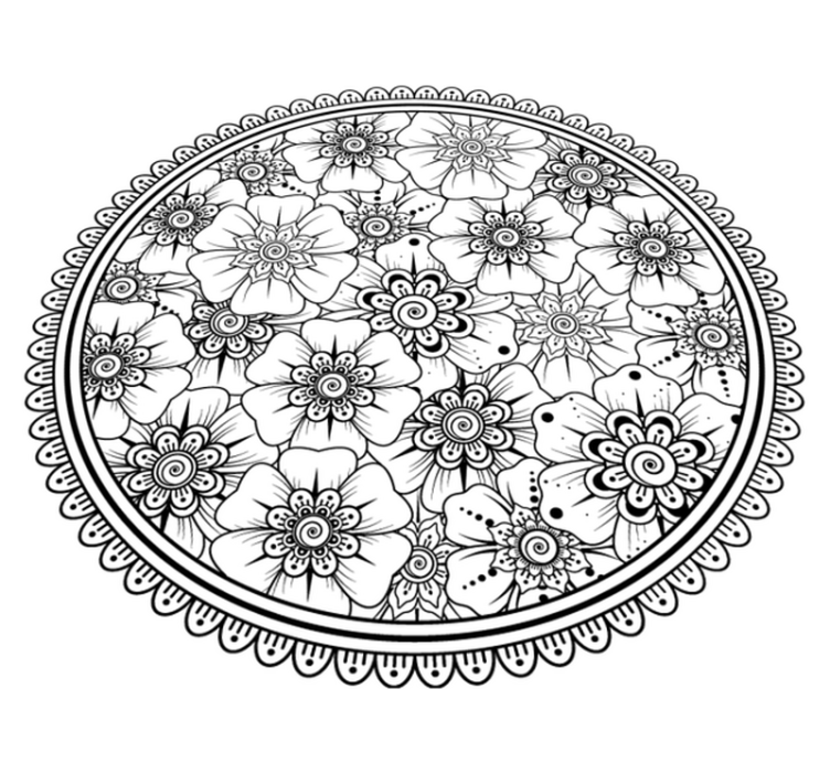 Cirkel sort mandala fliser tæppe - TenStickers